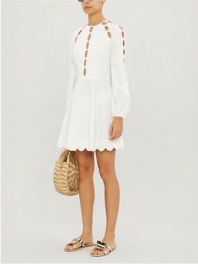 NWT ZIMMERMANN Goldie Scalloped Puff-sleeve Mini Dress In Ivory. Size 1/S